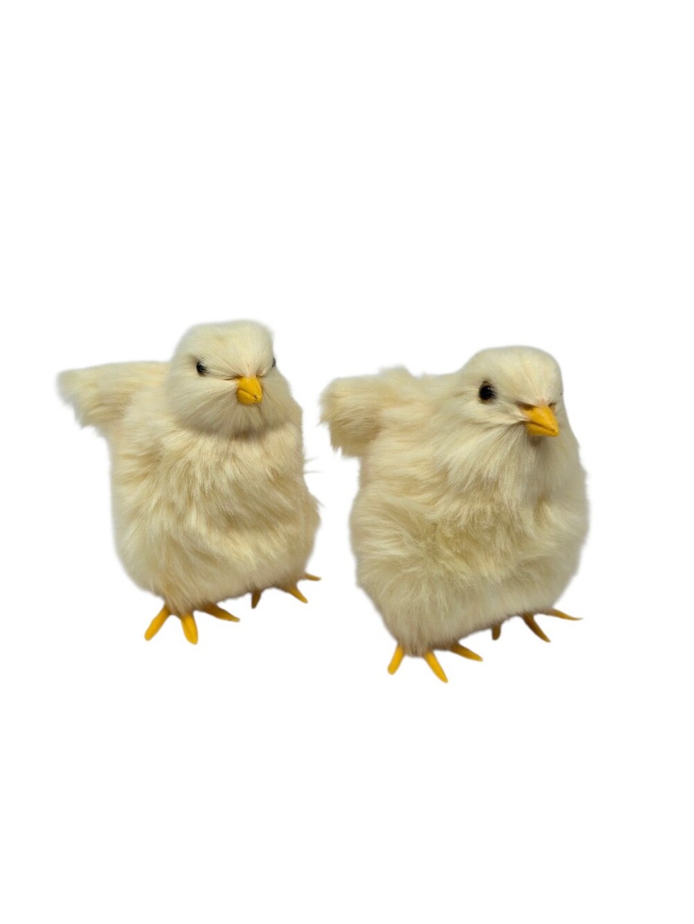 Vintage Style Flocked Easter Chicks Pair Fuzzy Yellow Spring Decor 4"